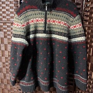 Lauren Ralph Lauren Hand Knit Wool Fair Isle Quarter Zip Men’s Sweater Fits L/XL
